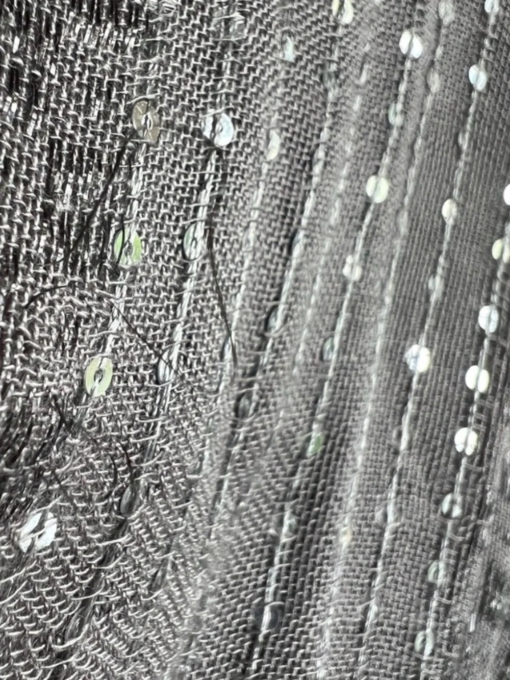 Gray Pattern Woven Sequined Polyester Scarf/Shawl 64” Fringe GUC